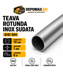 Teava rotunda inox sudata AISI 304, 10 x 1 mm, 6 metri Teava rotunda inox sudata AISI 304, 10 x 1 mm, 6 metri